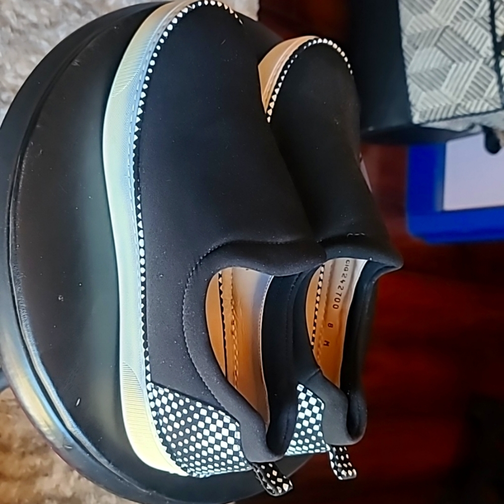 Stuart Weitzman Recovery Black Neoprene Slip On Sneaker Checkered Flat Size: 8